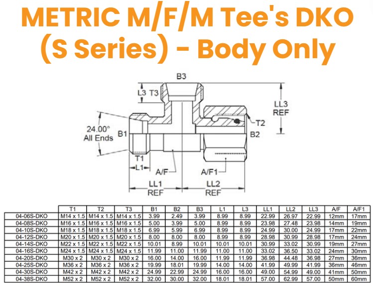 M14 (6S) M/F/M Tee - Body Hydraulic Adaptor